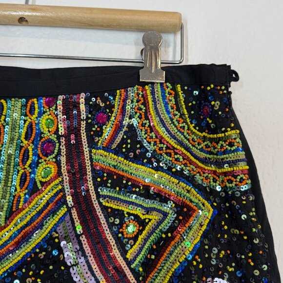 Beaded Mini Skirt Sequin Embellished Black Holiday Party Club Medium - Picture 4 of 10